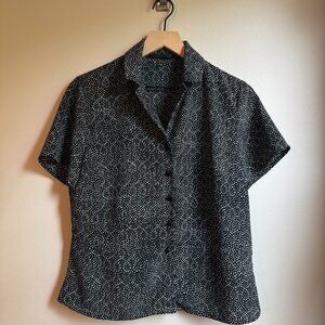 Karen Scott Patterned Button-up Blouse Black & White Women's Medium (139)